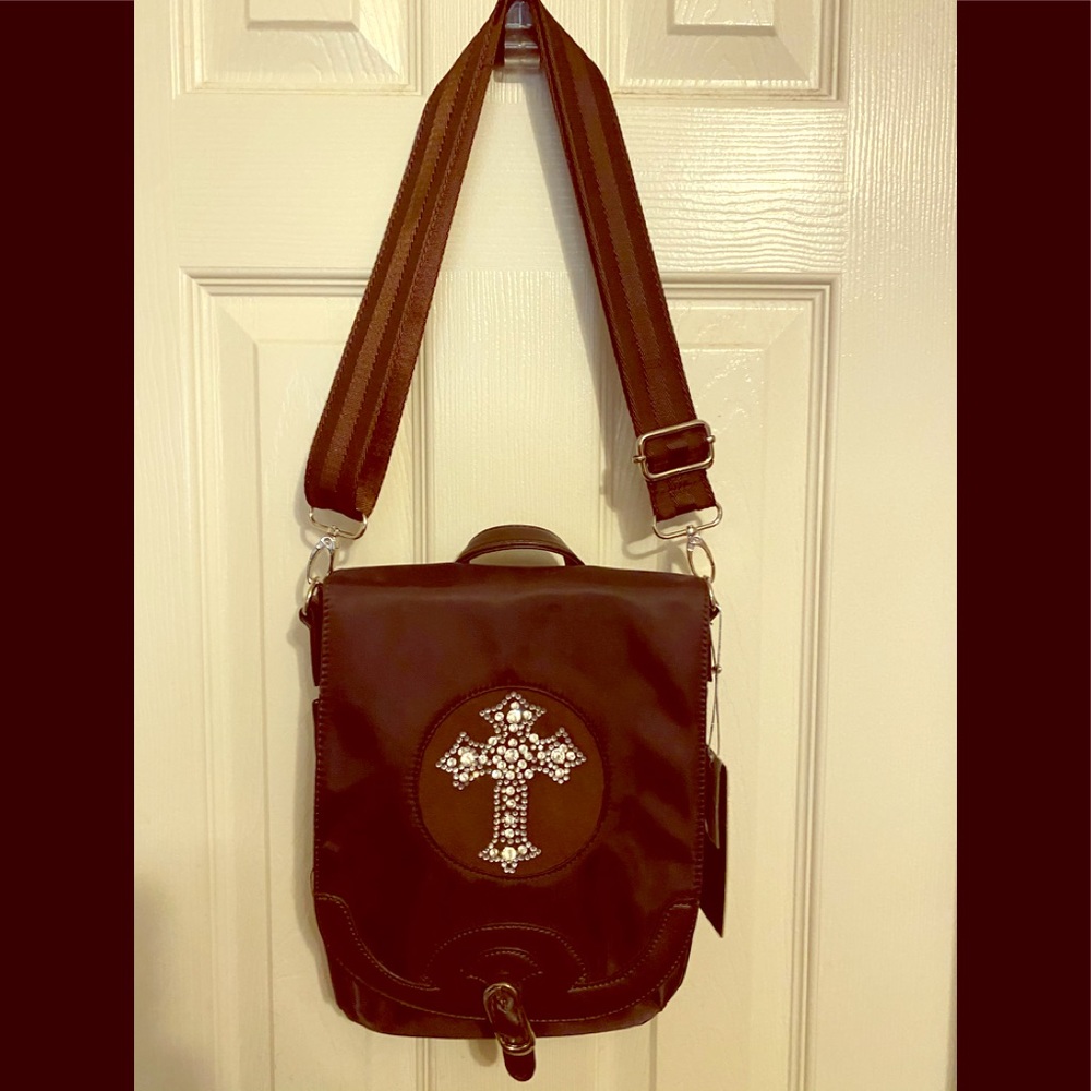 NWT Dark Brown LaReine w/Jeweled Cross Crossbody